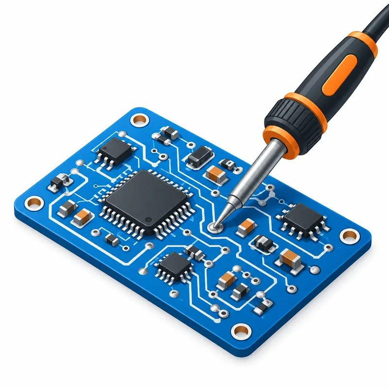 PCB and soldering iron